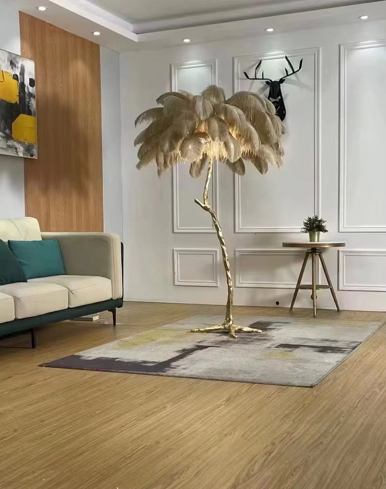 Axis Series - Modern Nordic LED Corner Floor Lamp with Ostrich Feather Shade - Valo Hetki