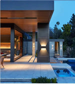 Load image into Gallery viewer, Terra Series - Geometric Outdoor Black LED Wall Lamp with Up &amp; Down Lighting Effect - Valo Hetki
