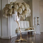 Load image into Gallery viewer, Axis Series - Modern Nordic LED Corner Floor Lamp with Ostrich Feather Shade - Valo Hetki
