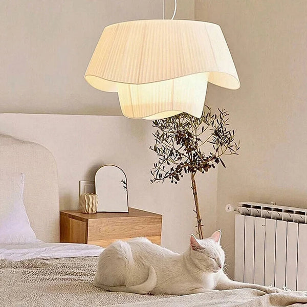 Halo Series - Elegant LED Cream Fabric Pendant Chandelier - Valo Hetki