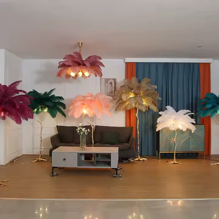Axis Series - Modern Nordic LED Corner Floor Lamp with Ostrich Feather Shade - Valo Hetki