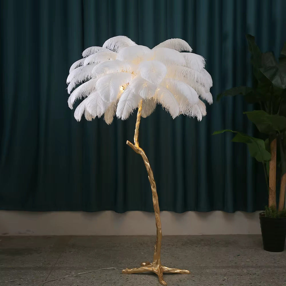 Axis Series - Modern Nordic LED Corner Floor Lamp with Ostrich Feather Shade - Valo Hetki