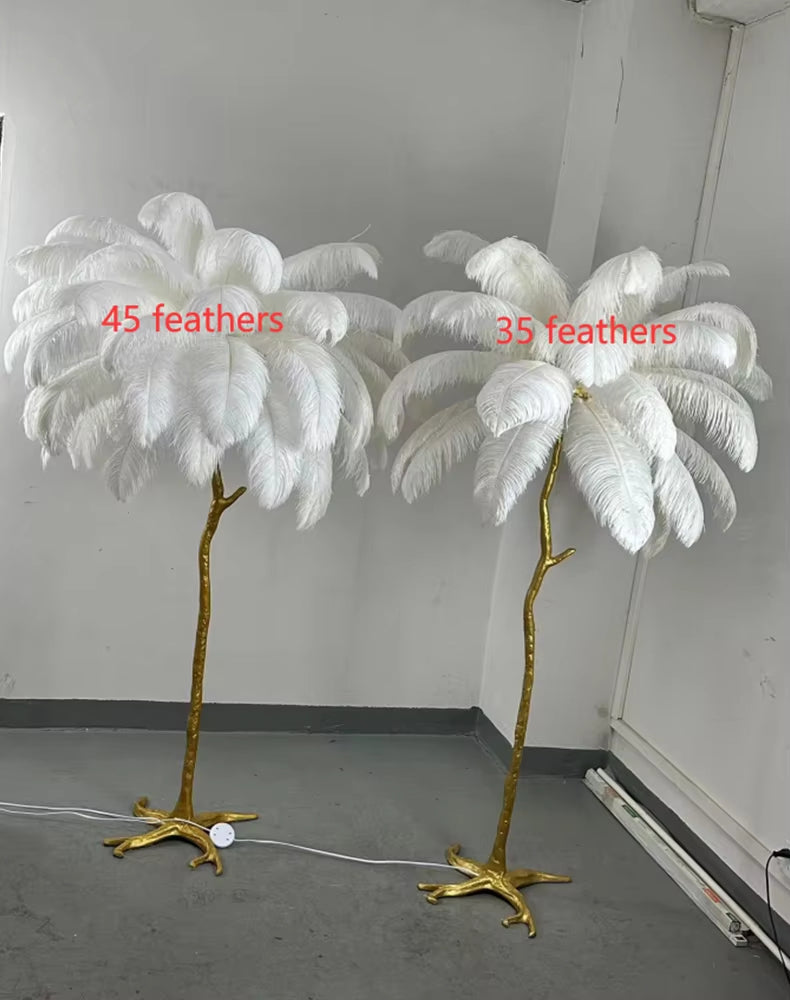 Axis Series - Modern Nordic LED Corner Floor Lamp with Ostrich Feather Shade - Valo Hetki